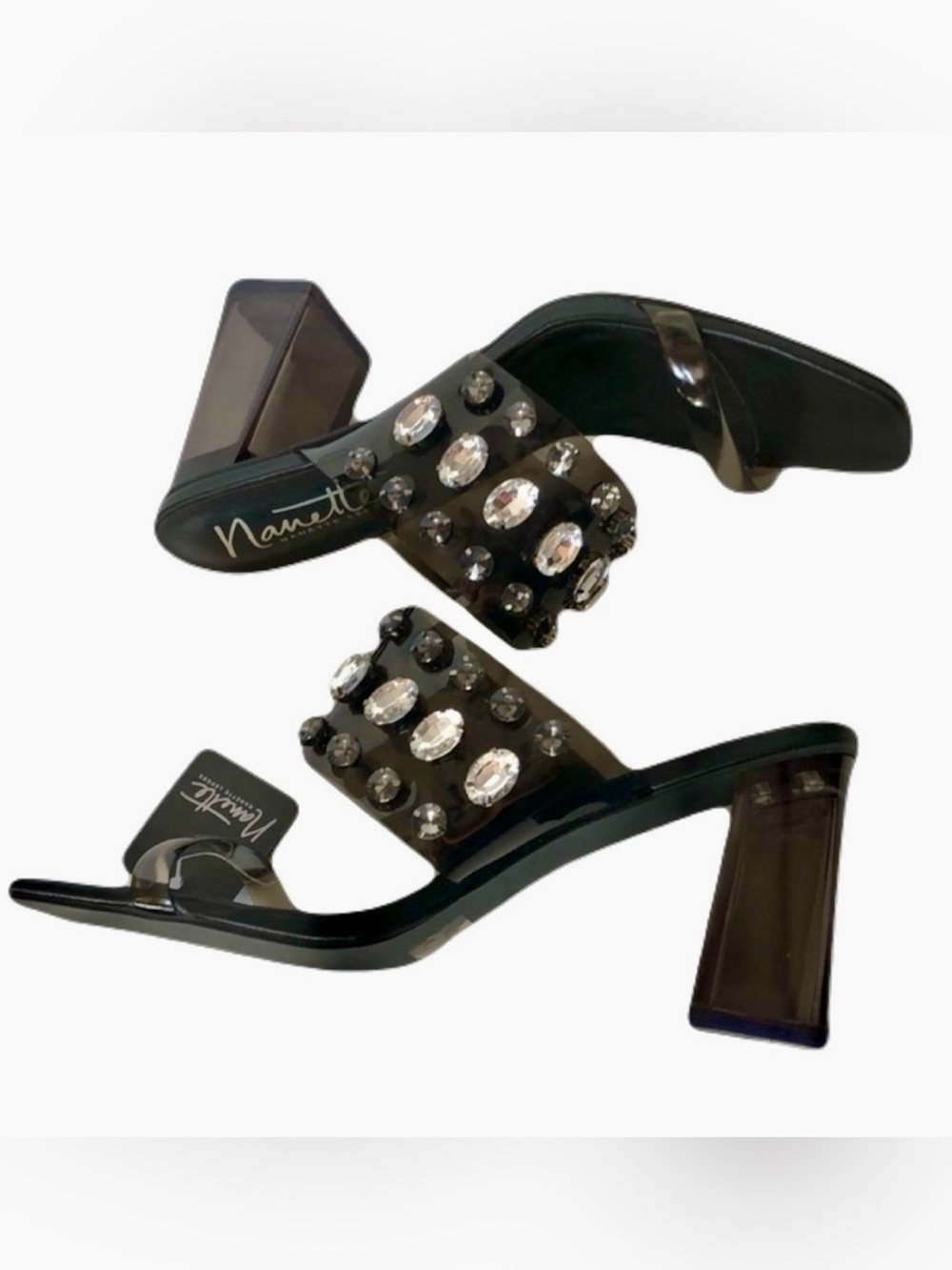 Nanette Lepore Black Jewel Embellished Block Heel Sandals